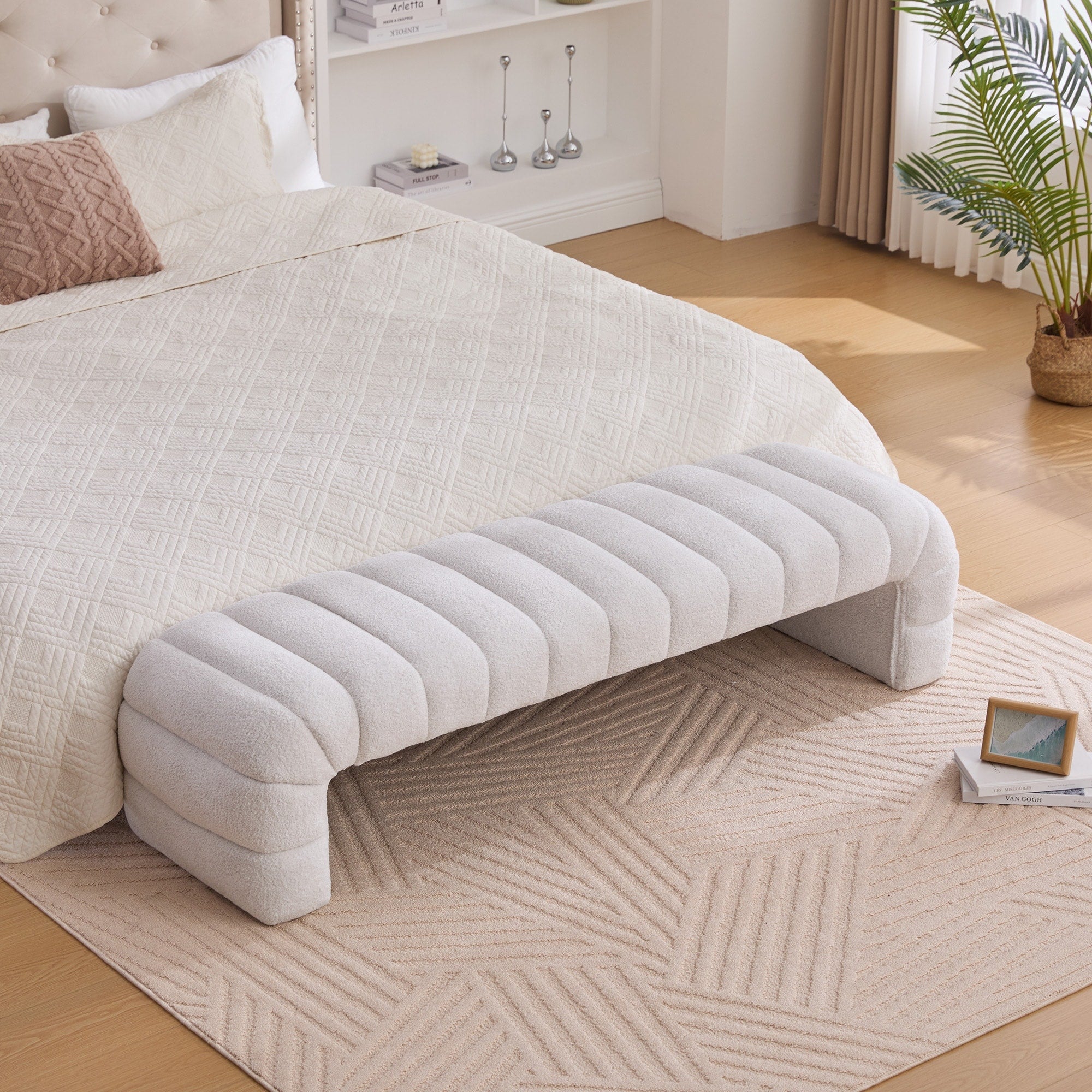 Modern Upholstered Bench Armless Bench End Of Bed Bench Ottoman Foot Stool For Living Room And Bedroom
