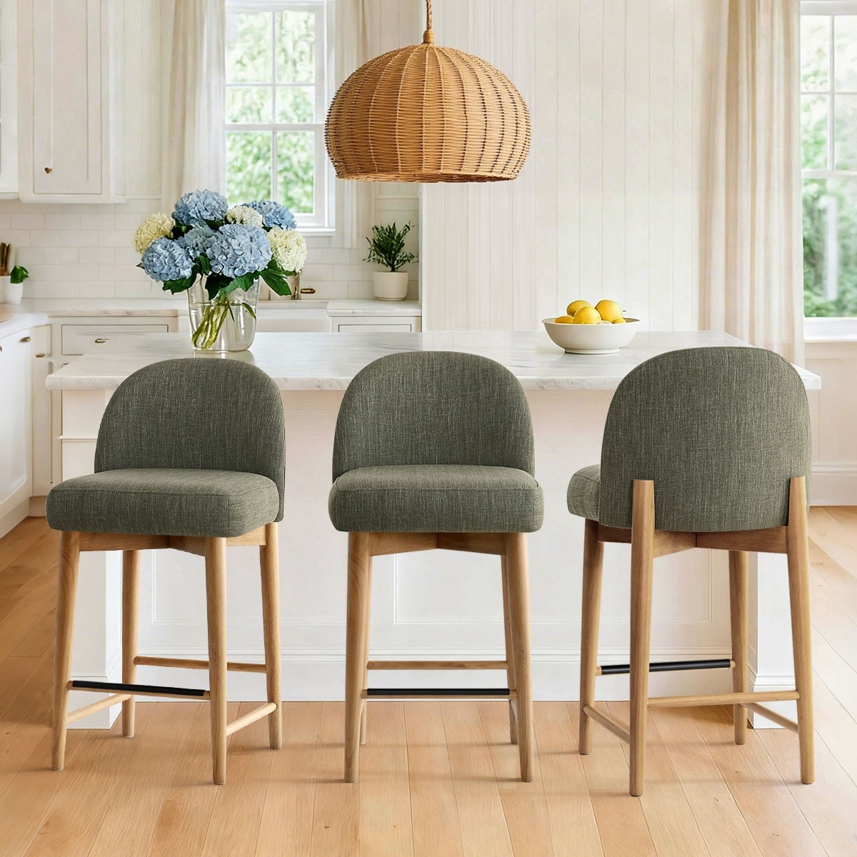 Modern Upholstered Counter Stools With Solid Wood Frame Set Of 3