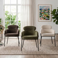 Modern Upholstered Dining Chairs With Curved Back Black Metal Legs Set Of 2