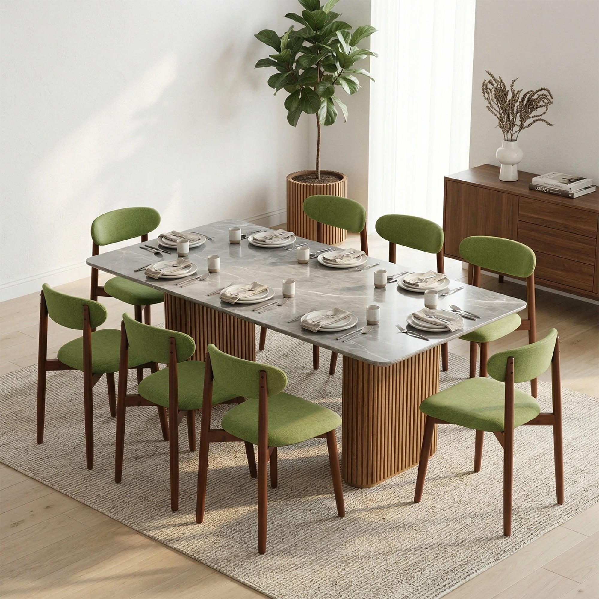 Modern Upholstered Dining Chairs With Curved Back And Solid Wood Legs