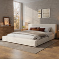 Modern Upholstered Linen Platform Bed With Thick Padded Headboard Solid Wood Frame No Box Spring Needed
