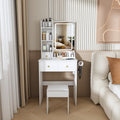 Modern Vanity Desk With 3 Led Lighting Modes 3 Drawers Open Shelves Hair Dryer Holder Power Socket And Dressing Chair