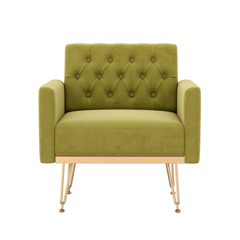 Modern Velvet Tufted Reading Armchair With Gold Metal Leg For Living Room Bedroom