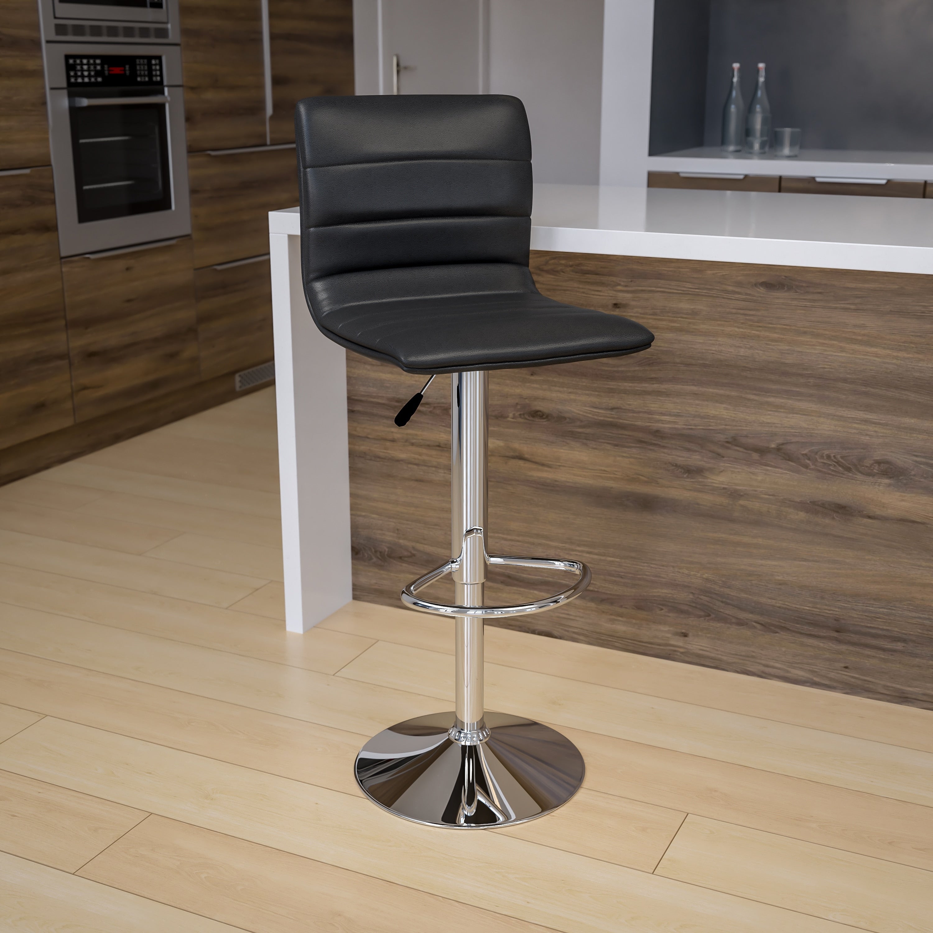 Contemporary Vinyl Adjustable Height Barstool With Chrome Base