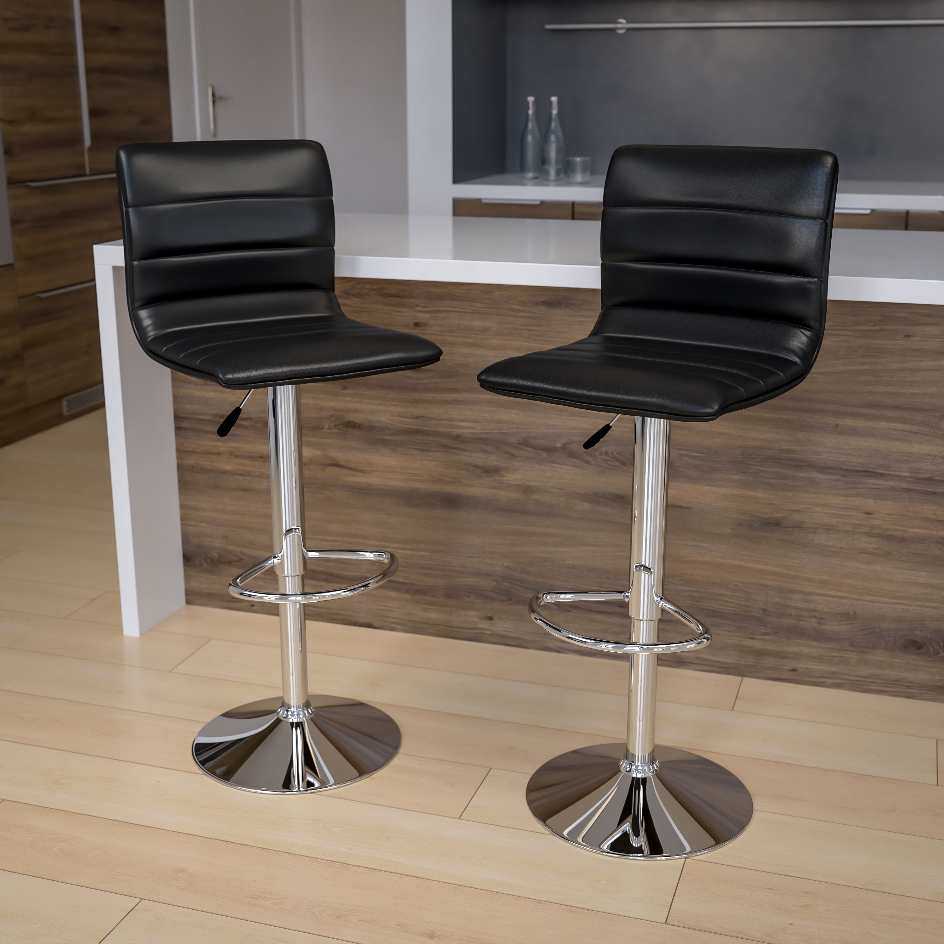 2 Pk. Contemporary Vinyl Adjustable Height Barstool With Chrome Base