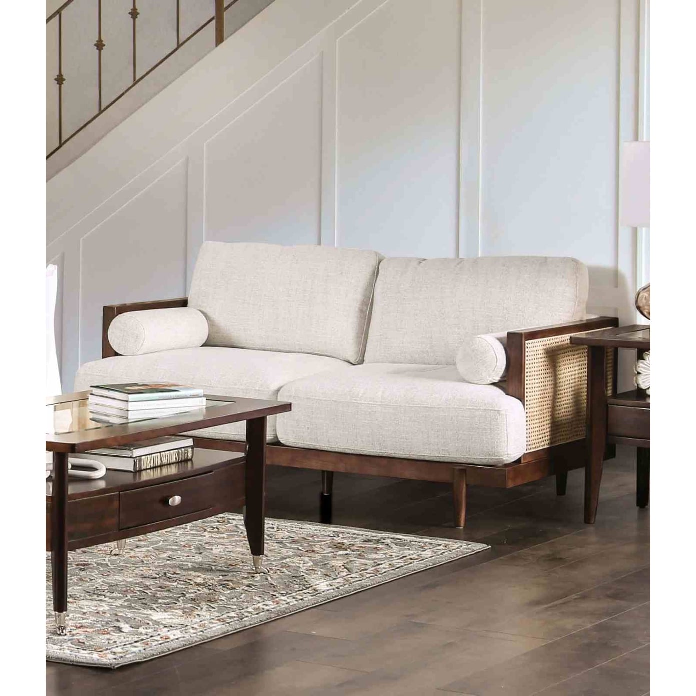 Modern Walnut Finish 1Pc Loveseat Reversible Loose Pillow Back