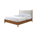 Modern Walnut Finish Solid Wood Platform 1Pc Bed Upholstered Headboard