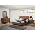 Modern Walnut Finish Solid Wood Platform Bed Nightstand Dresser Mirror Bedroom Set