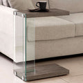 Modern Weathered Grey Sleek Design Snack Accent Table With Tempered Glass Base