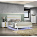 Modern White Bed Nightstand Chest 3Pc Bedroom Set Led