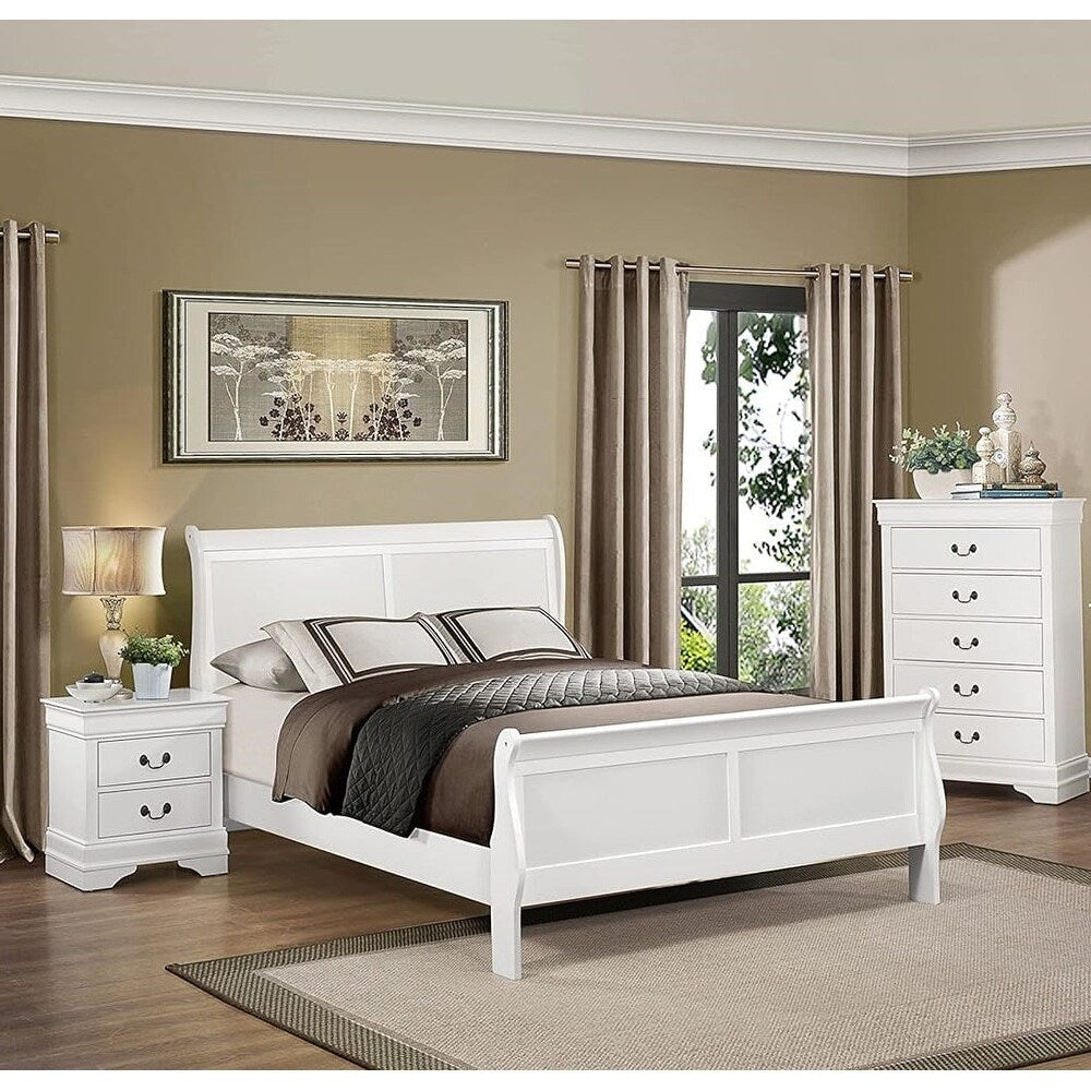 Modern White Finish Bed Nightstand Chest 3Pc Bedroom Set