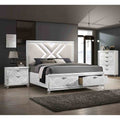 Modern White Finish Led Bed Nightstand Chest 3Pc Solid Wood Bedroom Set