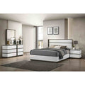 Modern White Finish Platform Bed Dresser Mirror Nightstand Solid Wood Usb Bedroom Set