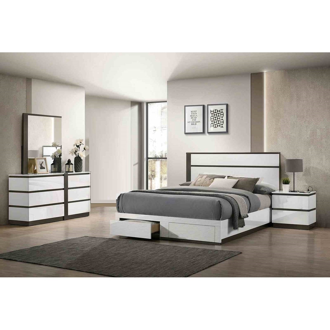Modern White High Gloss Finish Solid Wood Storage Bedroom Set