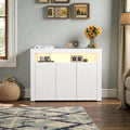 Modern White High Gloss Sideboard With Led Lights 3 Door Storage Cabinet Buffet Tv Stand For Living Room