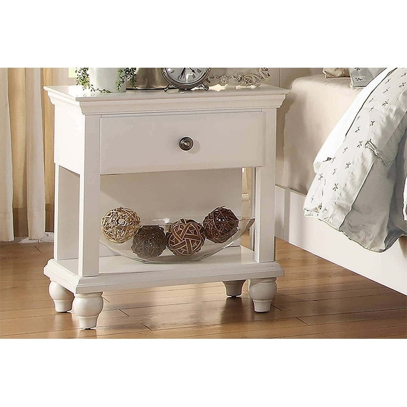 Modern White Wooden Nightstand 1 Drawer Shelf Bed Side Table Plywood