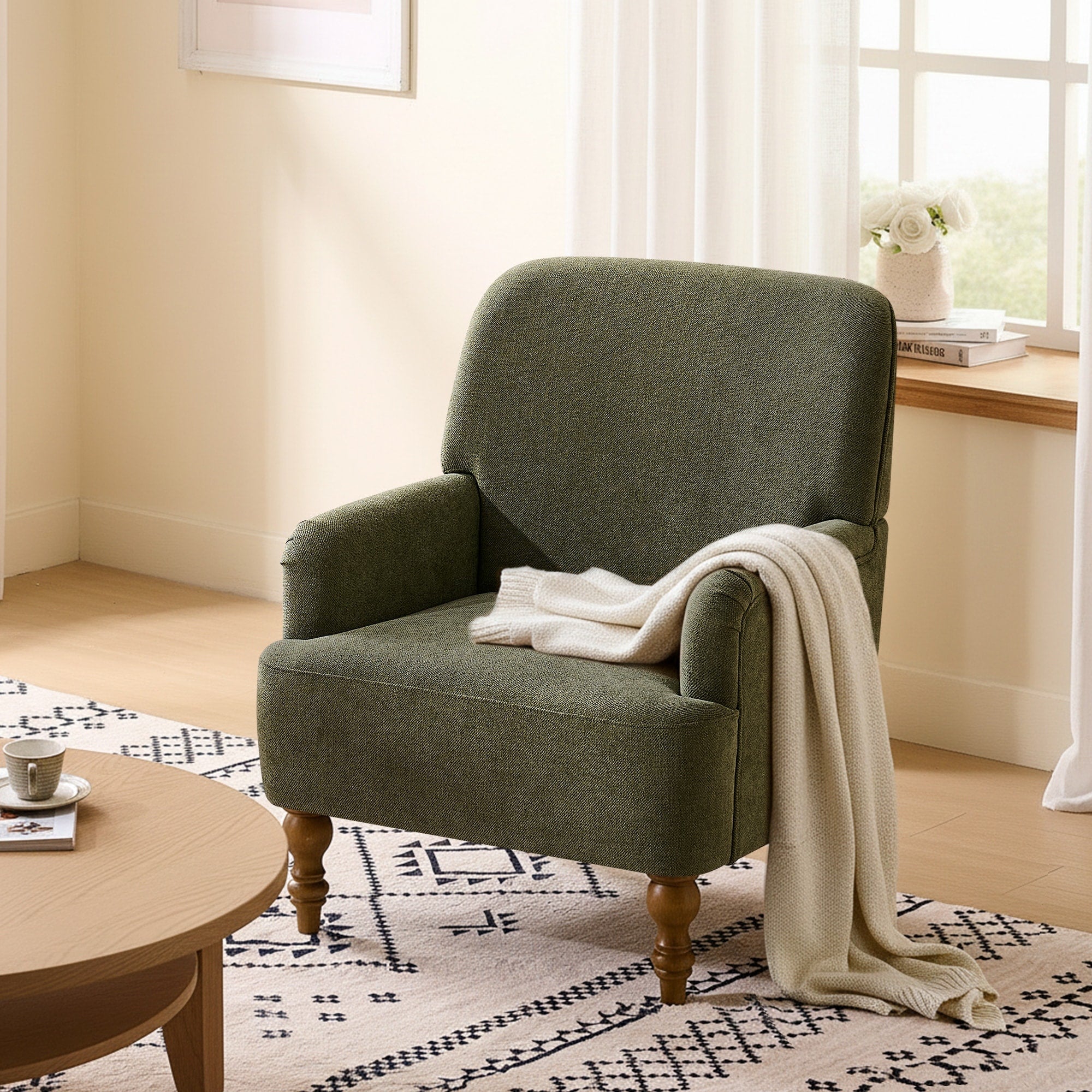 Modern Wingback Accent Chair Fabric Upholstered Armchair Leisure Sofa