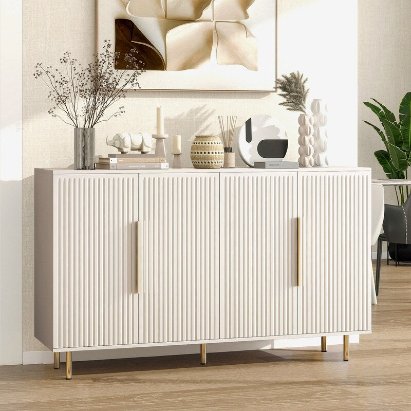 Modern Wood Buffet Cabinet With Storage Adjustable Shelves Fluted Sideboard Accent Credenza