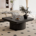 Modern Wood Coffee Table With Cylindrical Fluted Pedestal