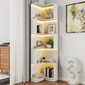 Modern Wood Corner Bookshelf With Led Lighting White By Gdfstudio