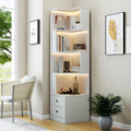 Modern Wood Corner Bookshelf With Led Lighting And Storage Drawers White By Gdfstudio