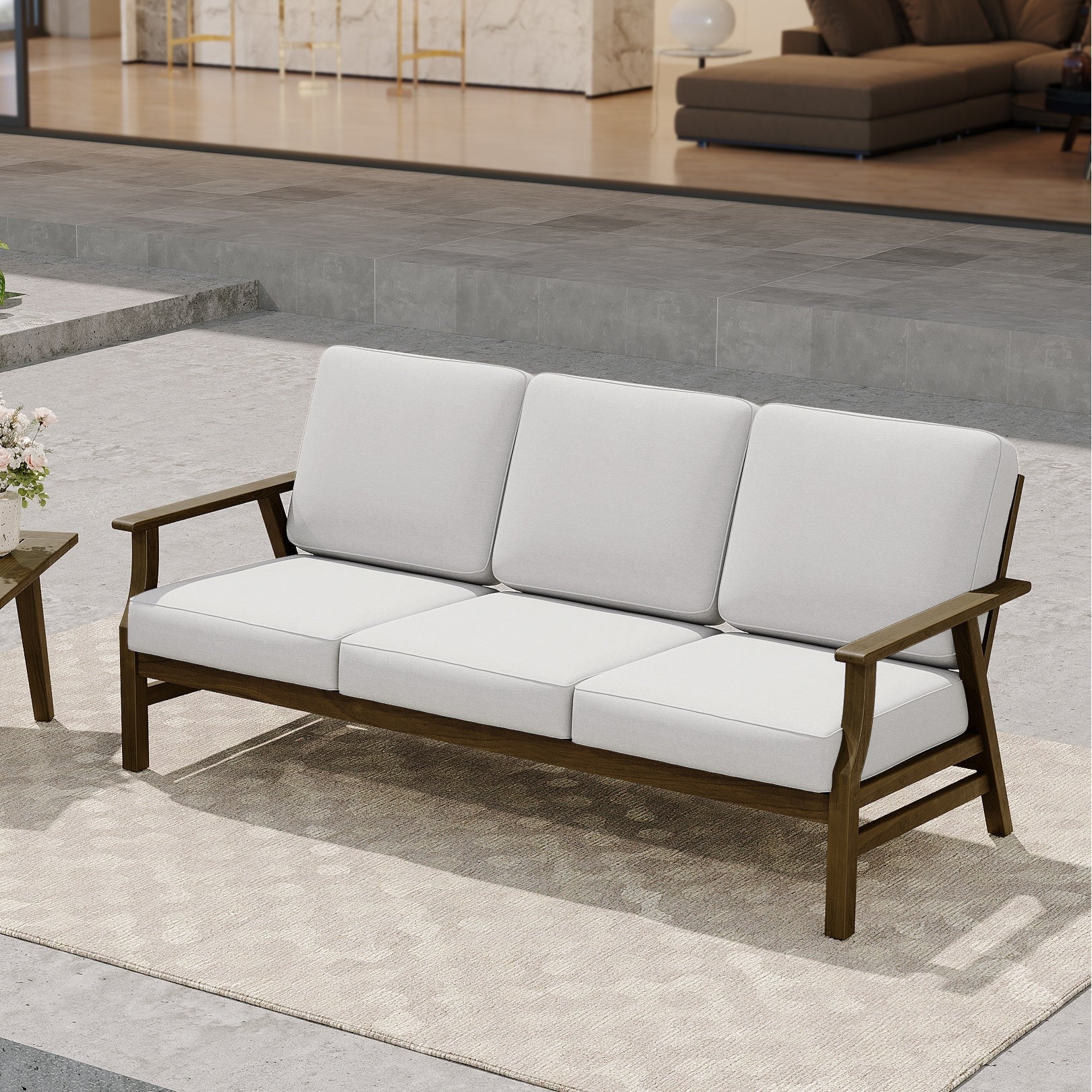 Modern Wood Cushioned 5 Piece Outdoor Patio Conversation Set