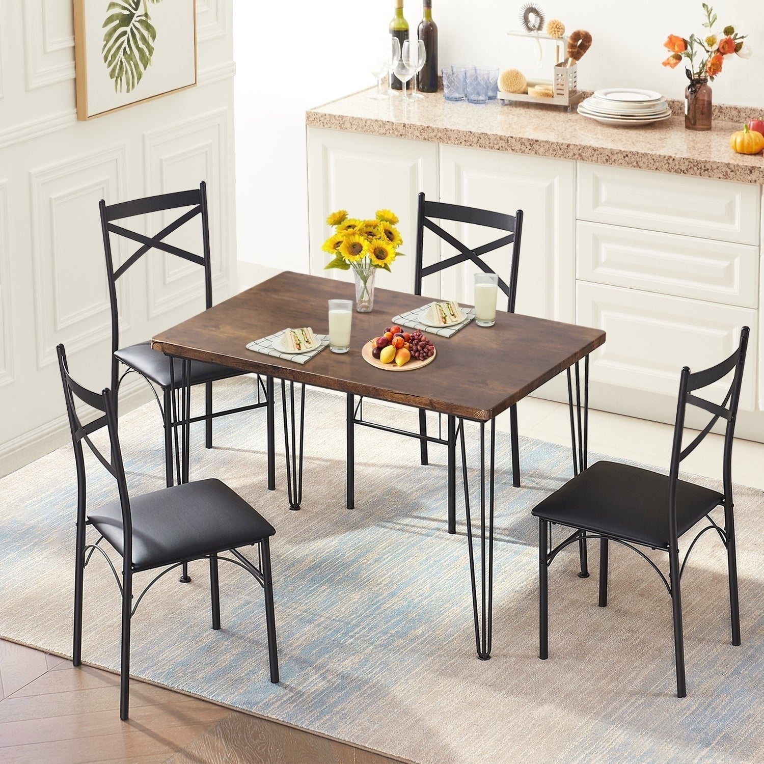 Vecelo Dinning Set Mdf Panel Dinng Table And Chairs 1 2 Set