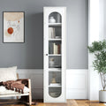 Modern Wood Display Cabinet With Glass Door And 6 Storage Shelves White By Gdfstudio