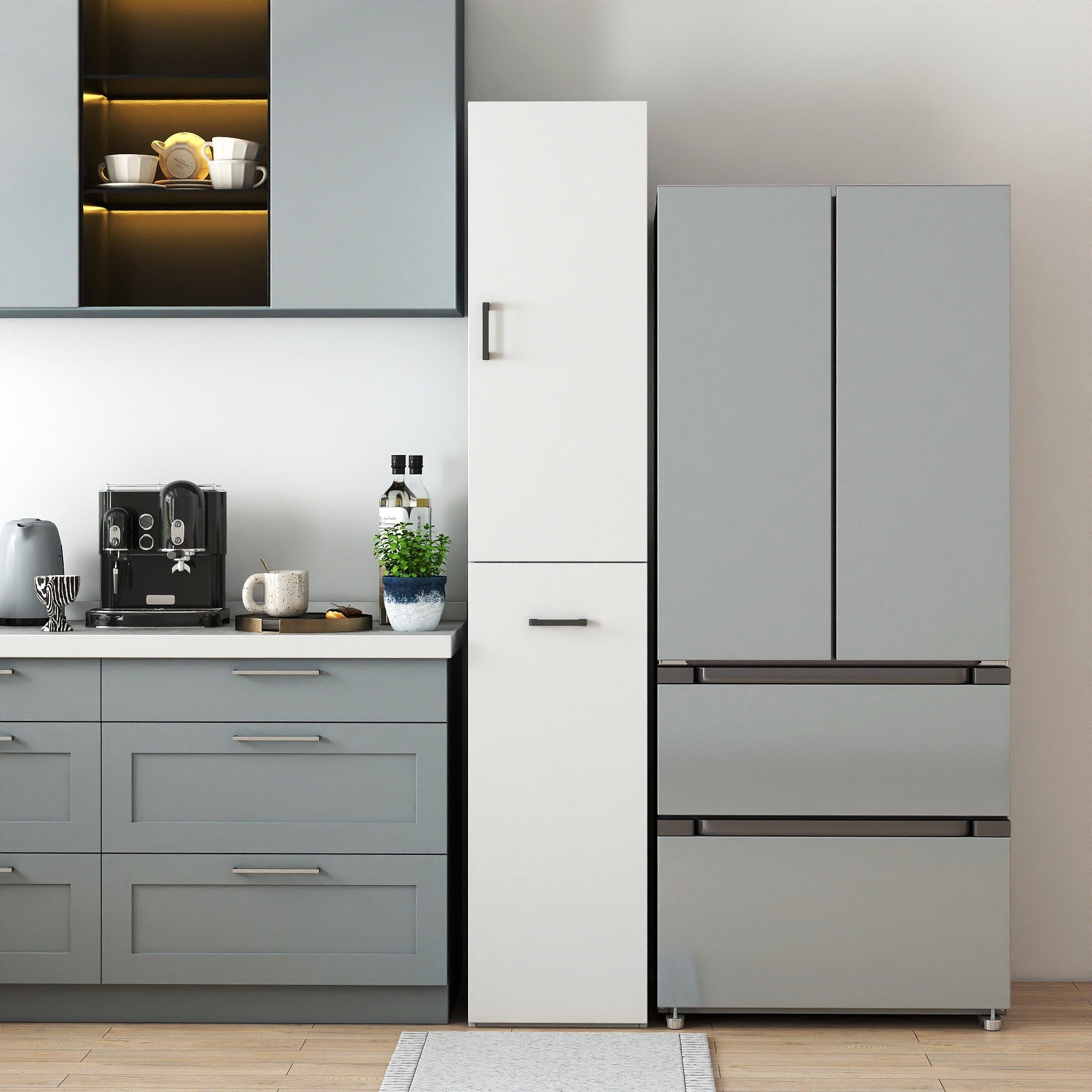 Modern Wood Kitchen Pantry Cabinet With Pull Out Storage Shelves White By Gdfstudio