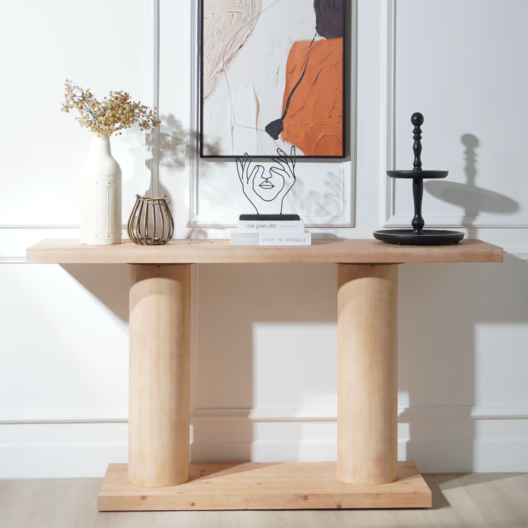 Modern Wooden Console Table With Column Pedestal Design