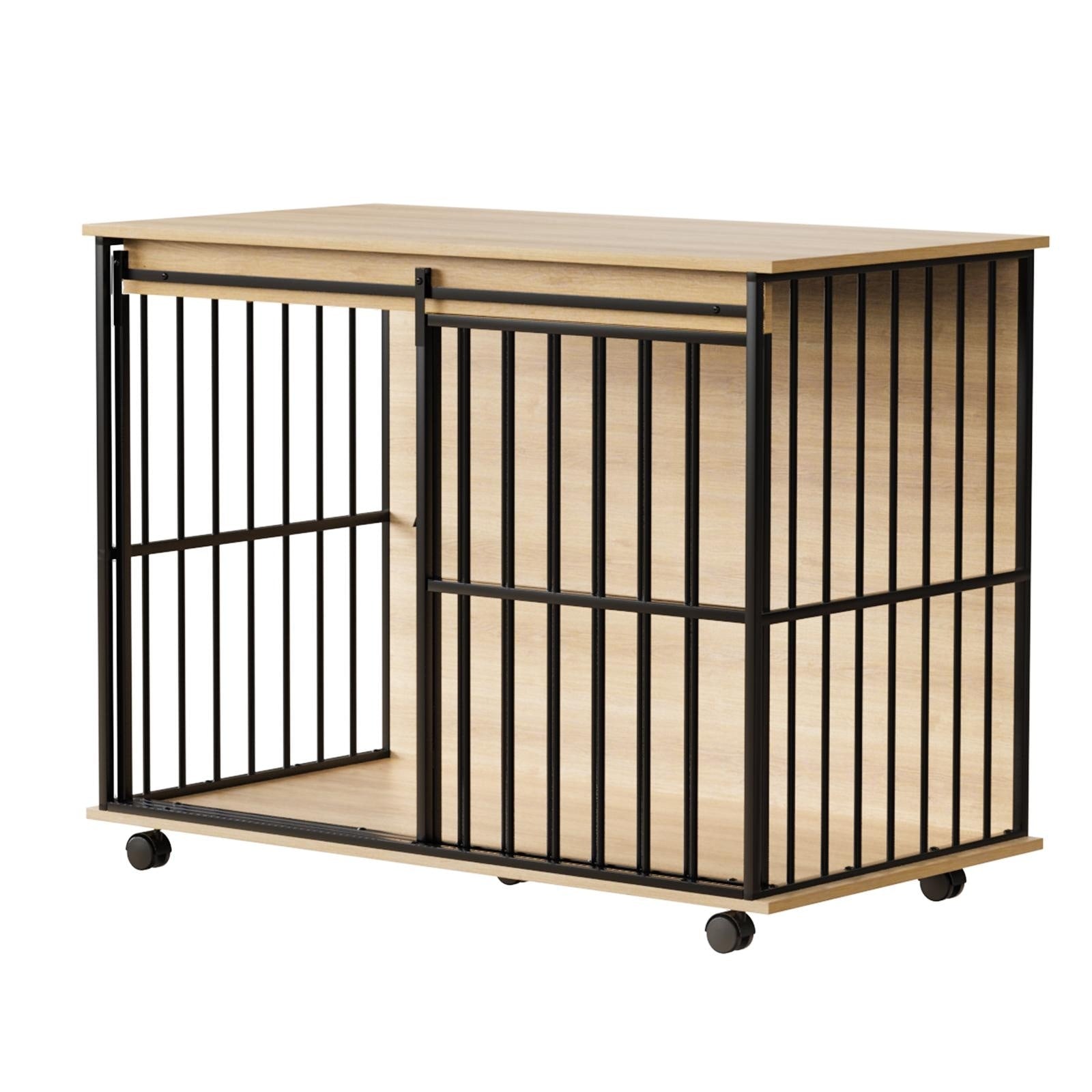 Modern Wooden Dog Crate Furniture Large Dog Kennel Cage For Medium To Large Dogs Pet Crate With Sliding Door Tray