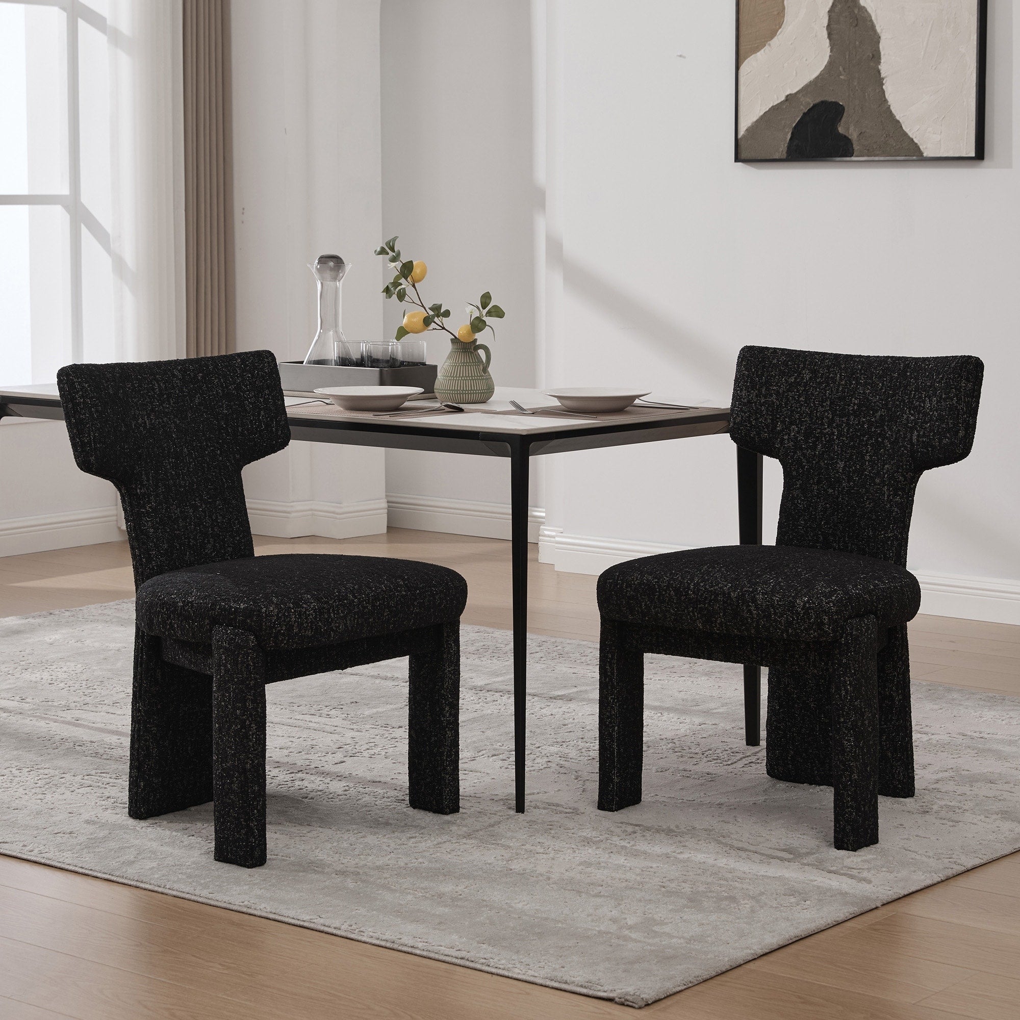 Upholstered Chenille Dining Chair With Rubberwood Legs And Armless Curved Back Set Of 2