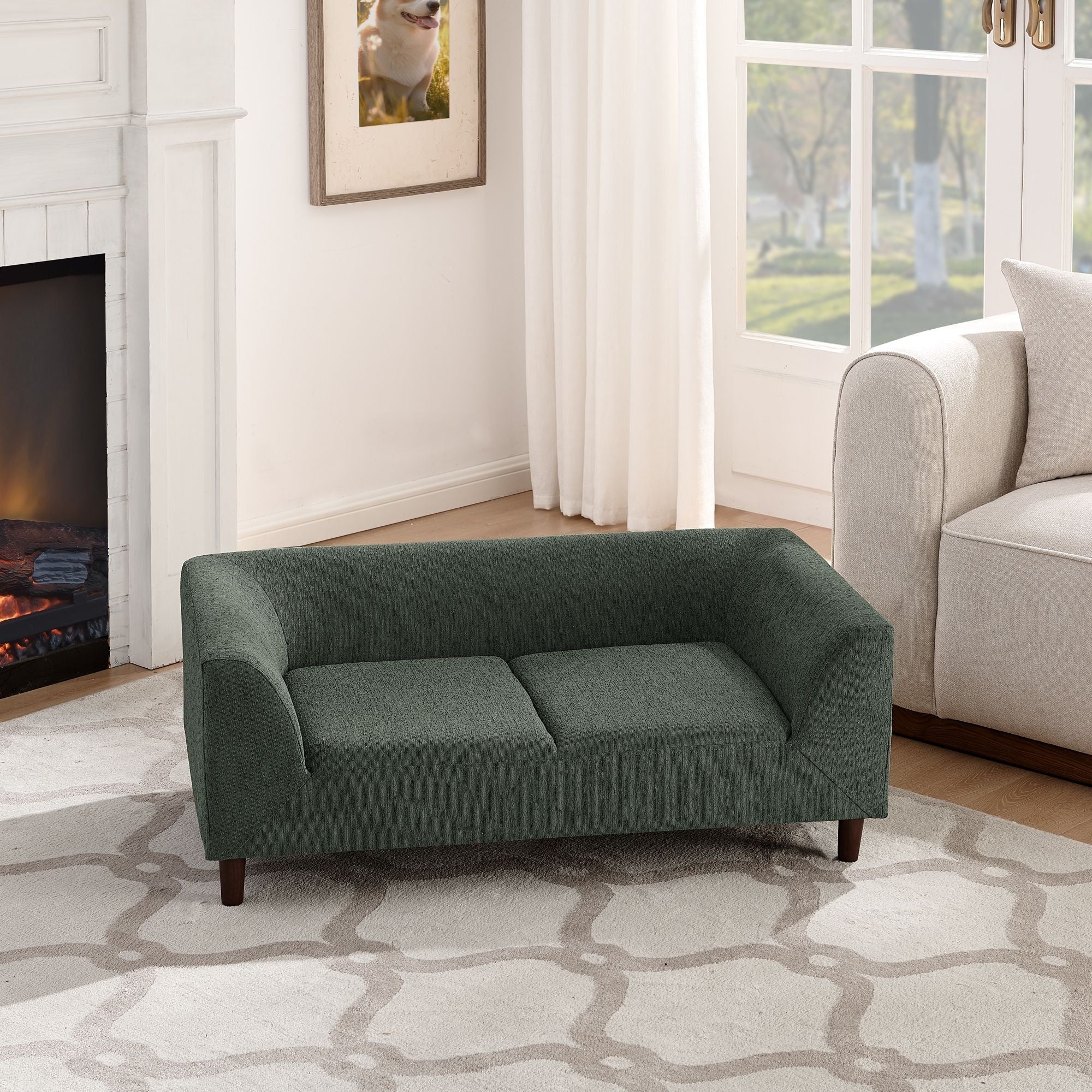 Modern Rectangular Pet Sofa With Backrest And Armrests