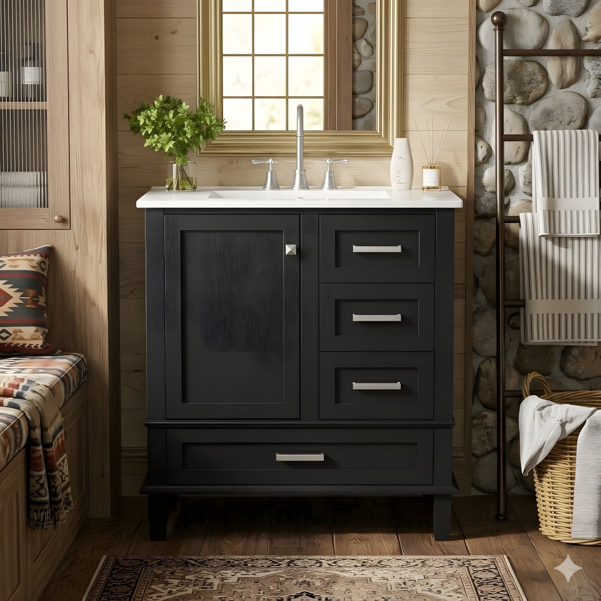 Modern Style Bathroom Vanity Set With Sink Solid Wood Frame