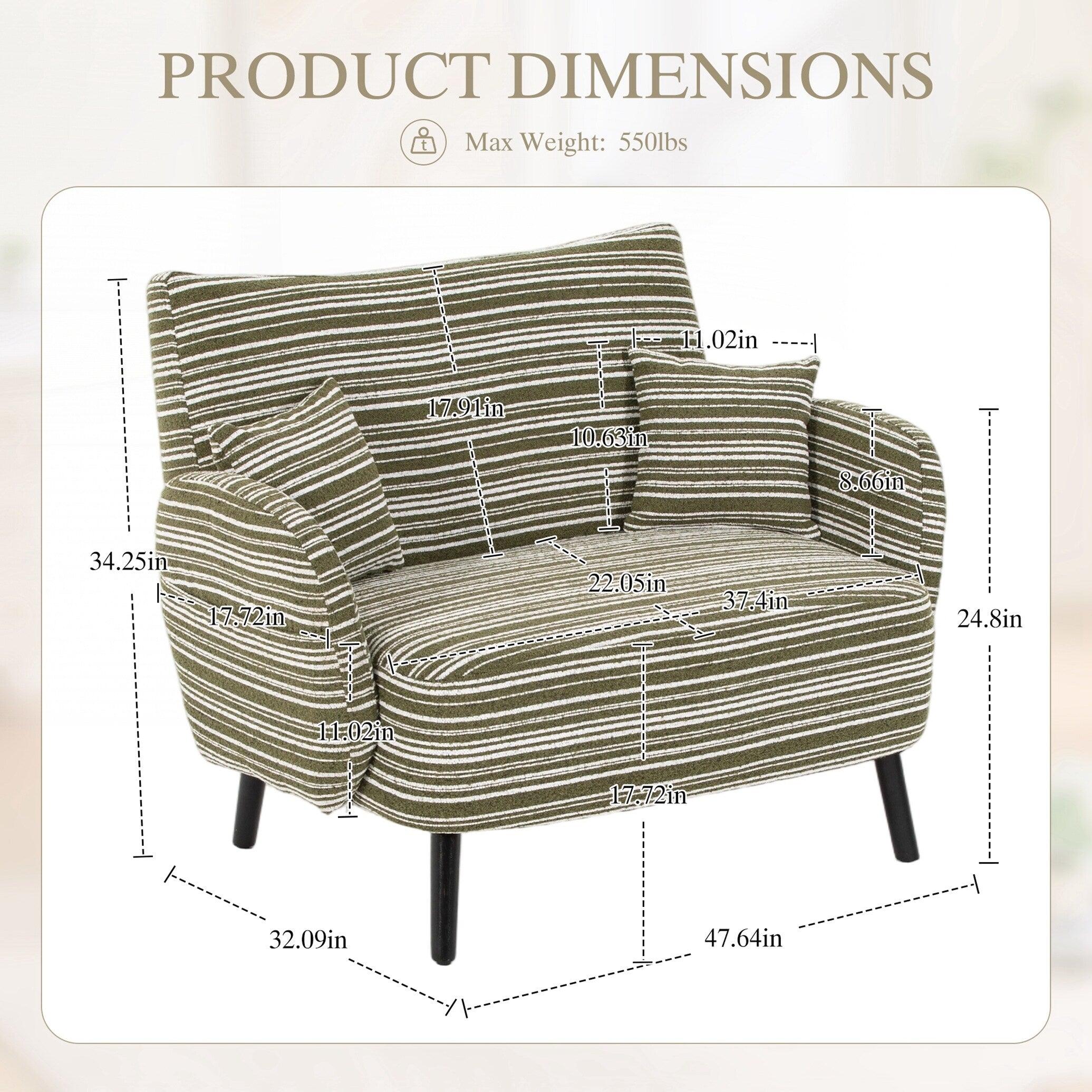 Modern Style Two Seater Sofa With Ultra Comfortable Armrests Armrest Pillows