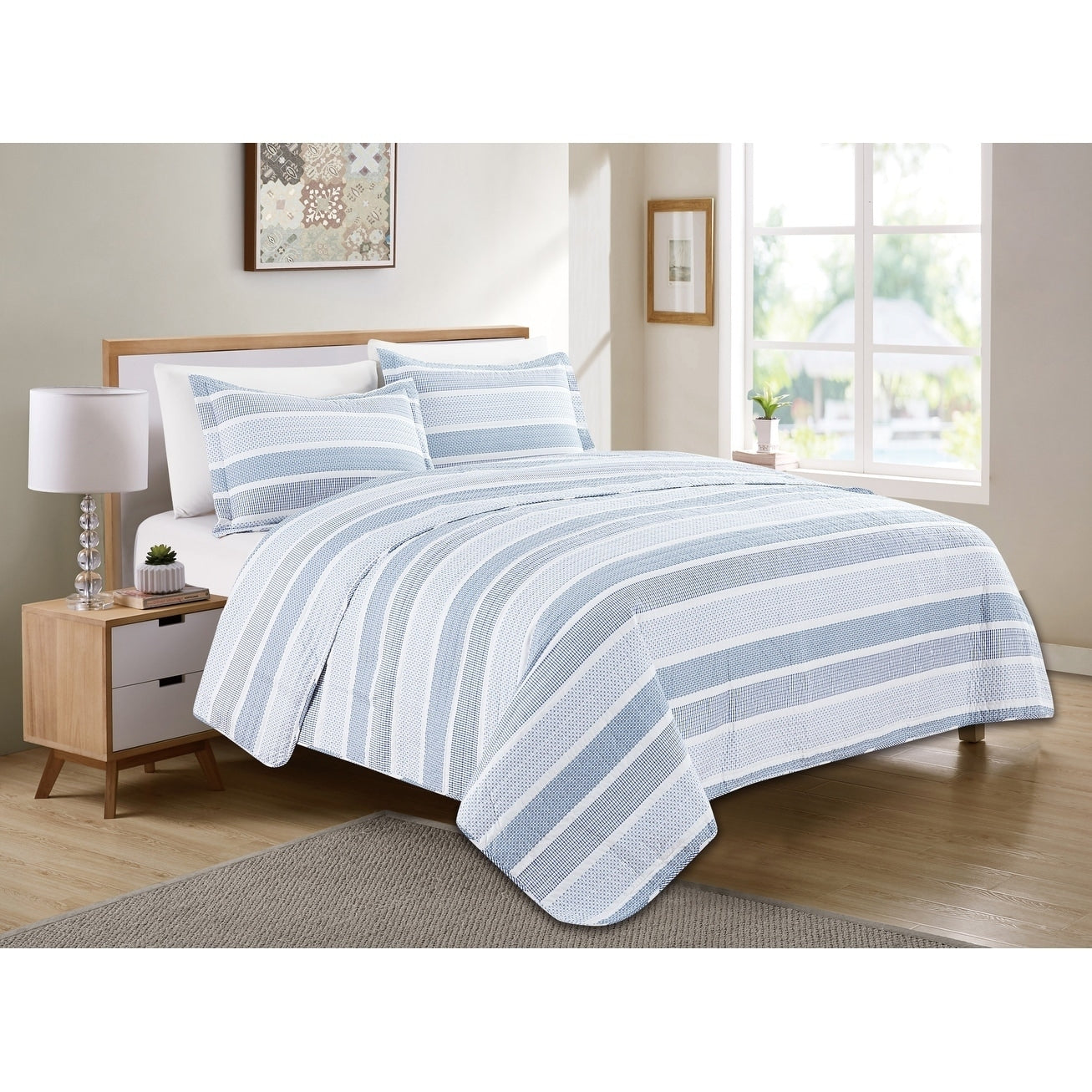 Copper Grove Cooperstown 3 Piece Printed Patterned Stripe Quilt Set