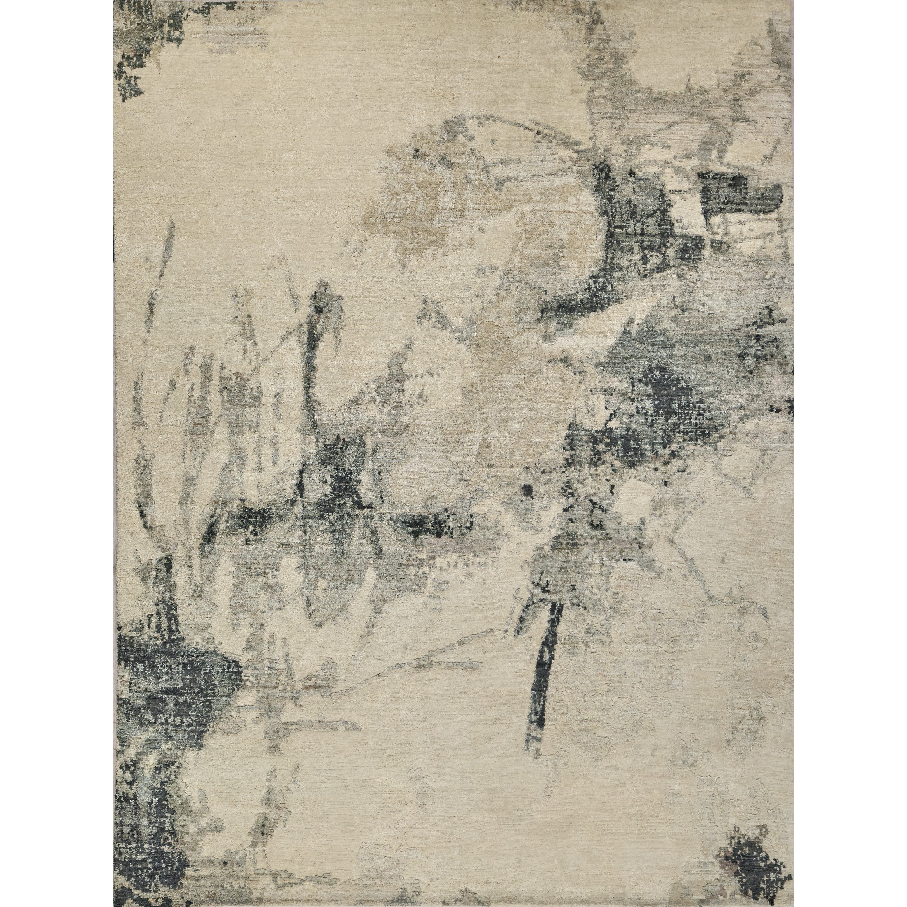 Moderno Hand Knotted New Zealand Wool Ivory Black Silver Area Rug