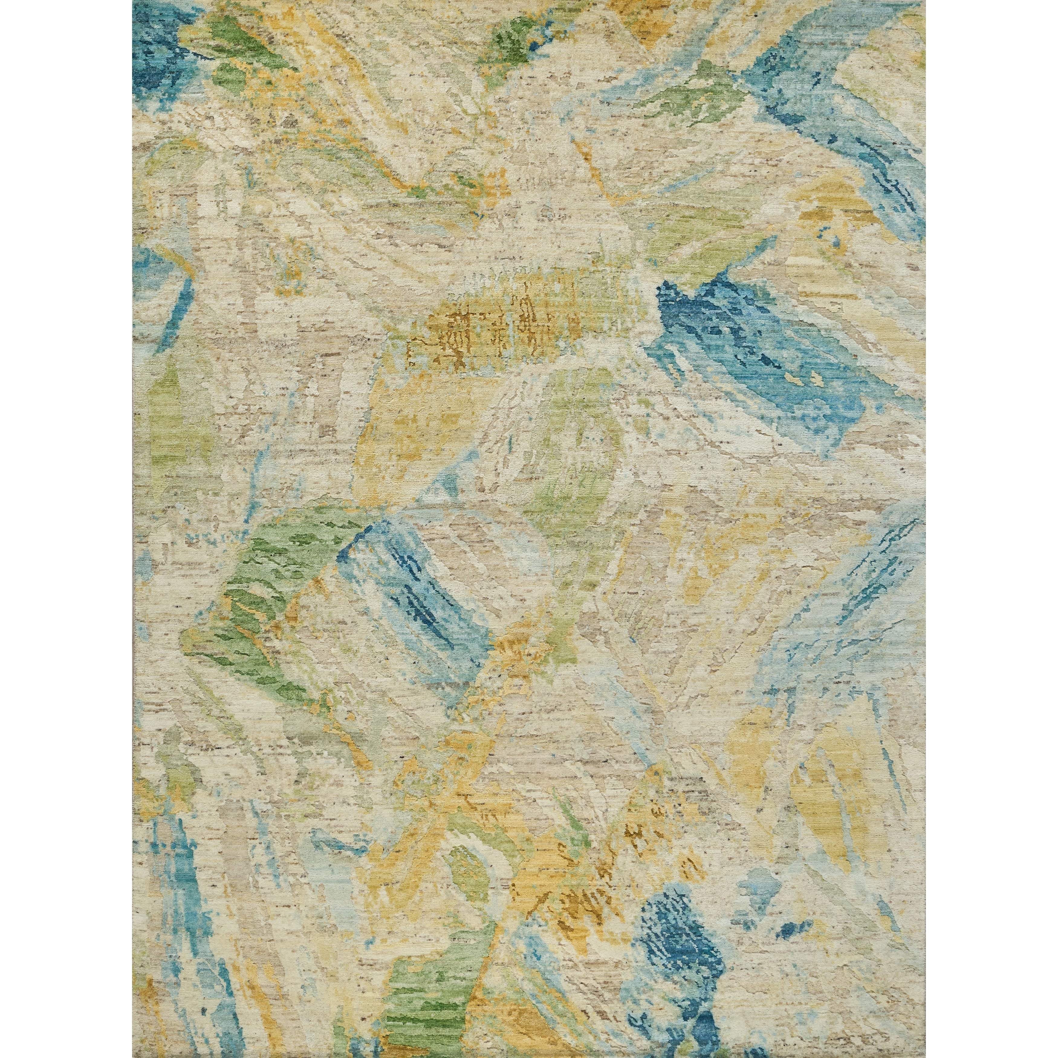 Moderno Hand Knotted New Zealand Wool Yellow Green Blue Area Rug
