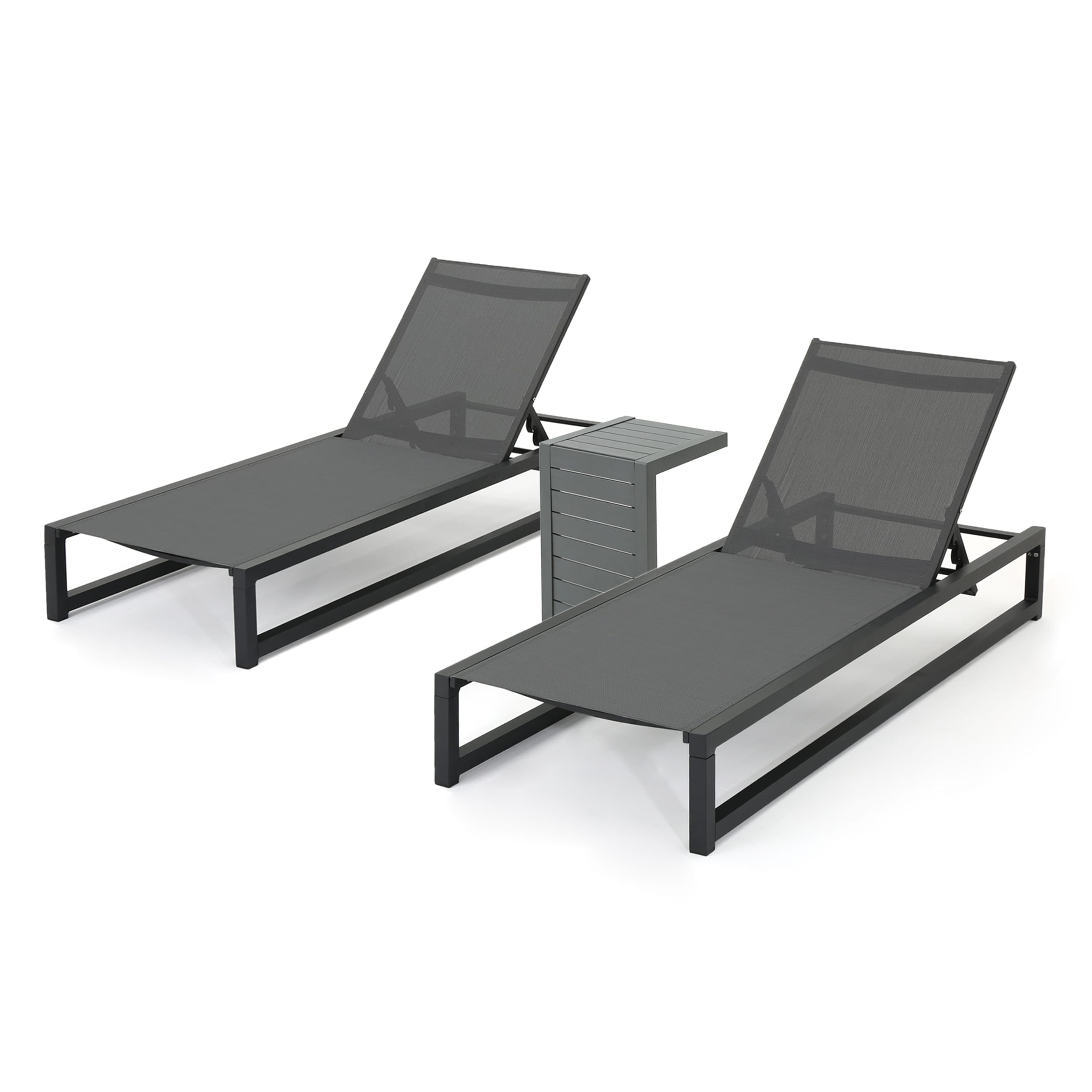 Modesta Outdoor 3 Piece Armless Aluminum Chaise Lounge Set By Christopher Knight Home