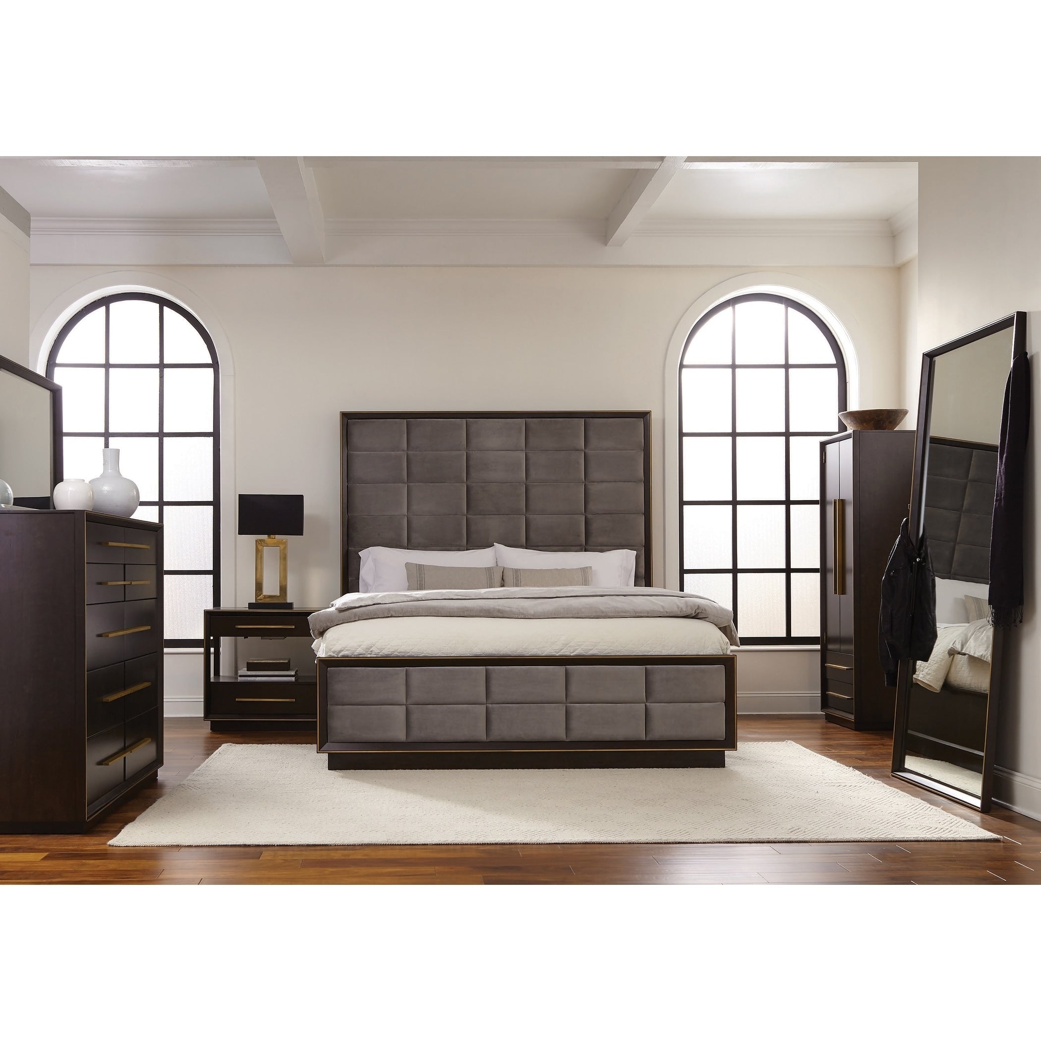 Modesto Smoked Peppercorn And Grey 6 Piece Panel Bedroom Set