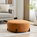Modish Round Ottoman Boucle Top With Splayed Rubber Wood Legs Pumpkin Orange