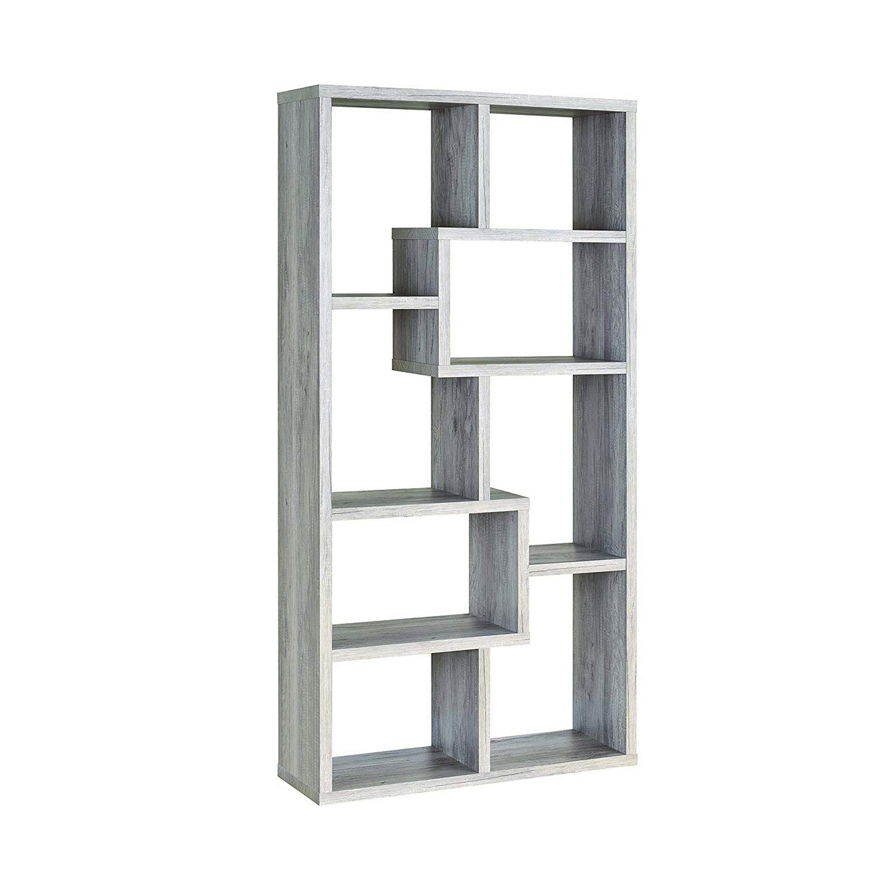 Modish Wooden Bookcase With Multiple Shelves Gray
