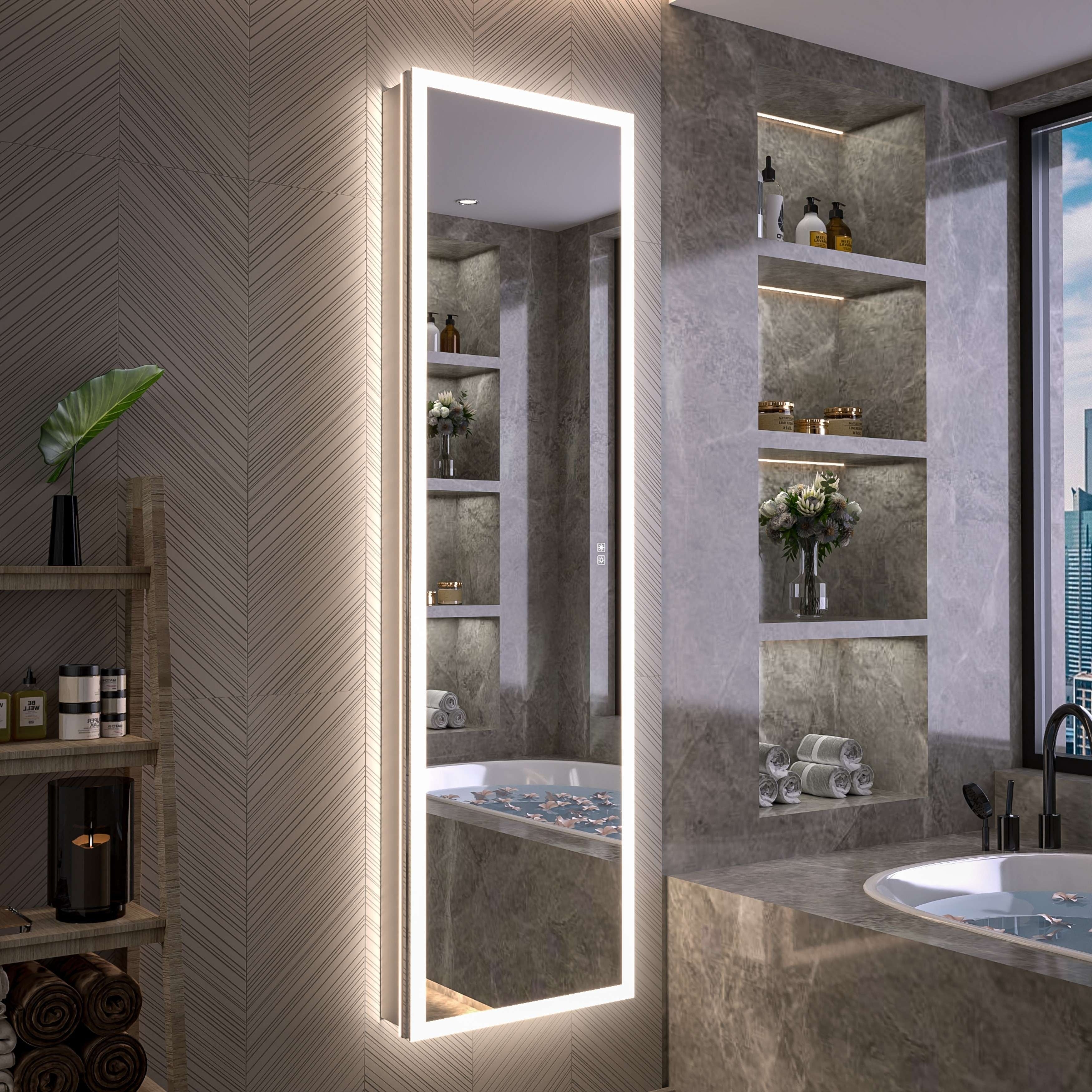 Modland 16 20 X70 Tall Lighted Medicine Cabinet Surface Or Recessed Led Bathroom Mirror Cabinet With Outlet