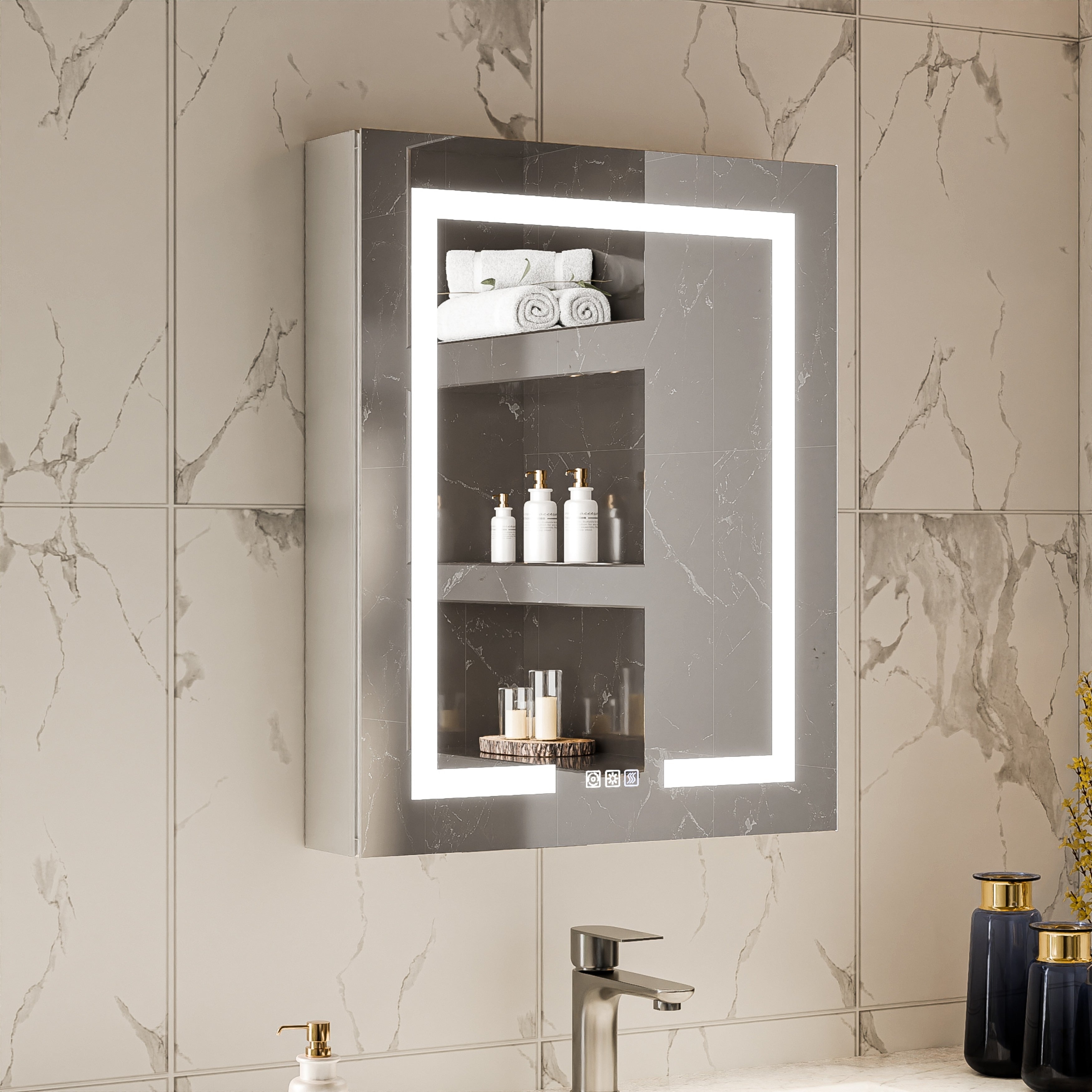 Modland 20 24 Inch Led Lighted Medicine Cabinet With Mirror Aluminum Adjustable Shelves