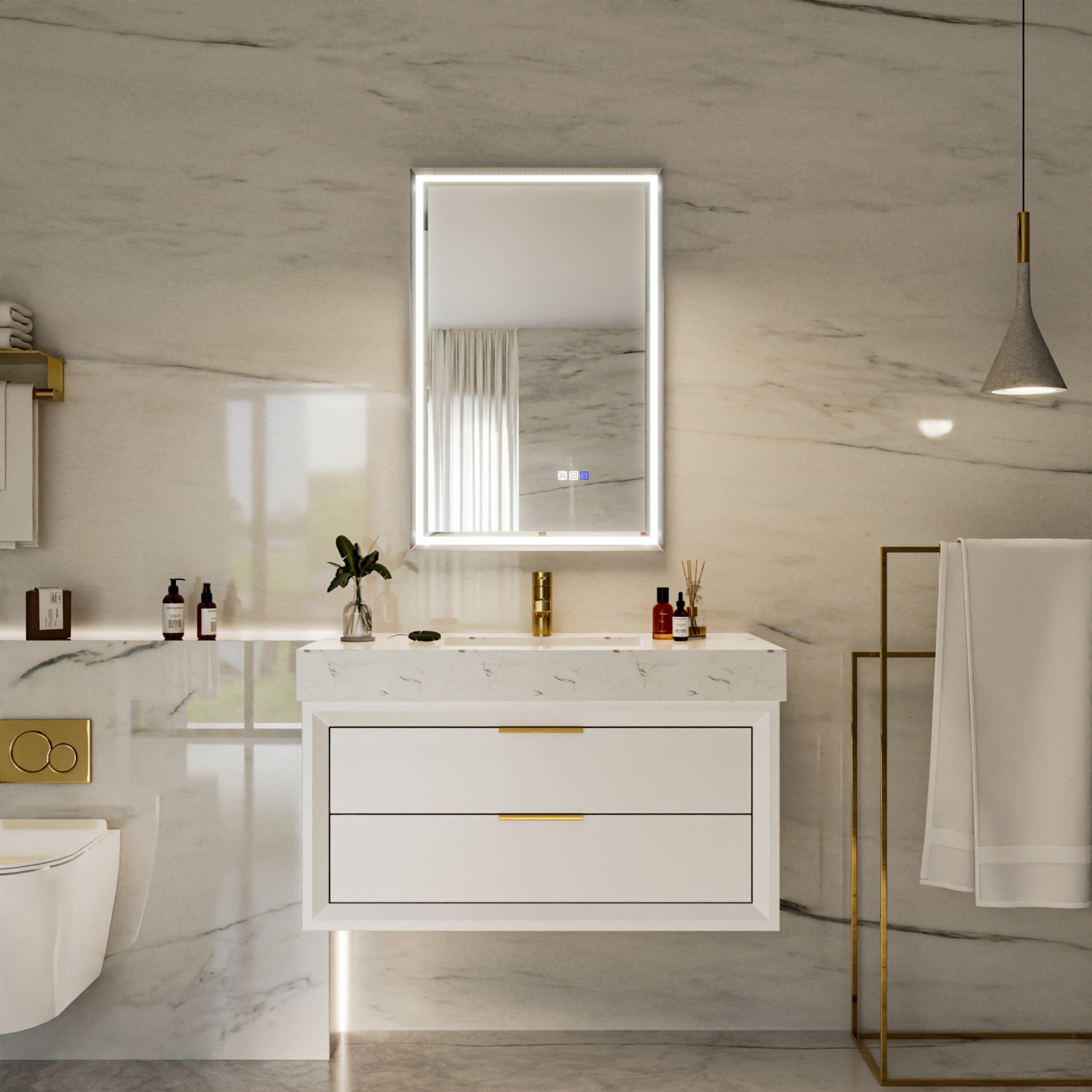 Modland 22 X 34 Led Bathroom Mirror Dimmable And Adjustable Color Temperature Anti Fog Vanity Mirror With Memory Function