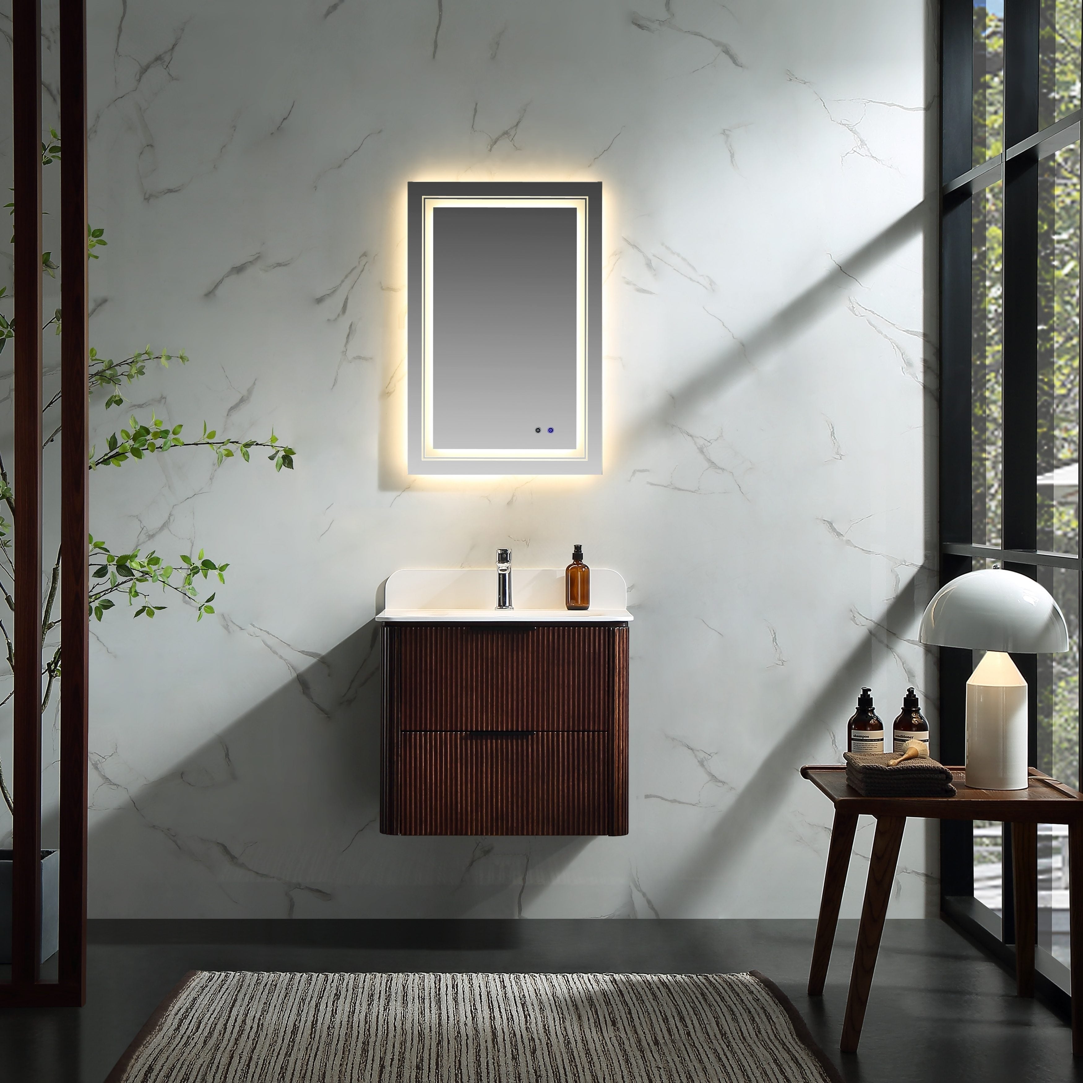 Modland 24 Wall Mounted Bathroom Vanity In Walnut Or Black With Single Sink Soft Close Drawers Solid Wood