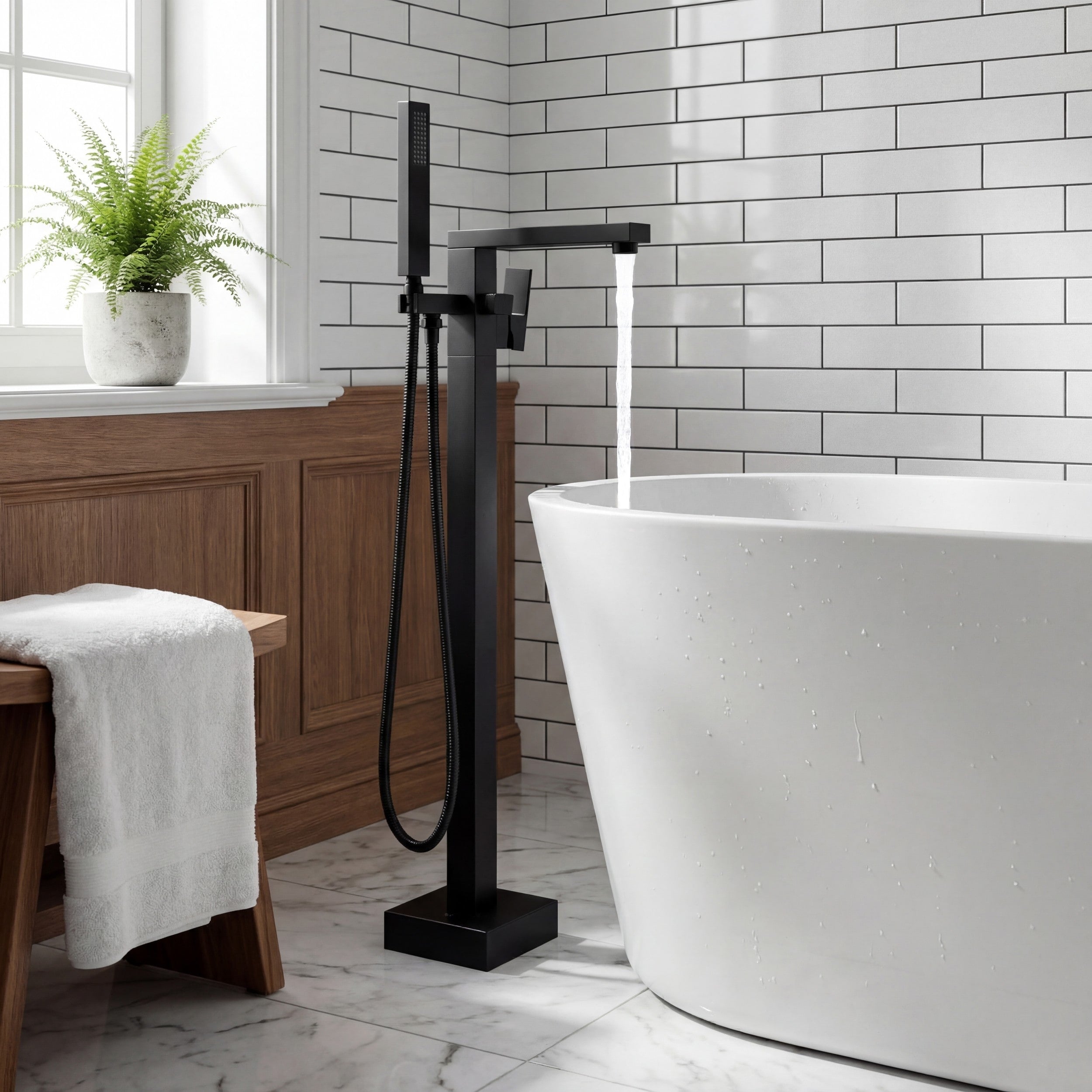 Modland 304 Ss Freestanding Bathtub Faucet With Handheld Shower High Flow Floor Mount Tub Filler Cupc Leak Proof Valve