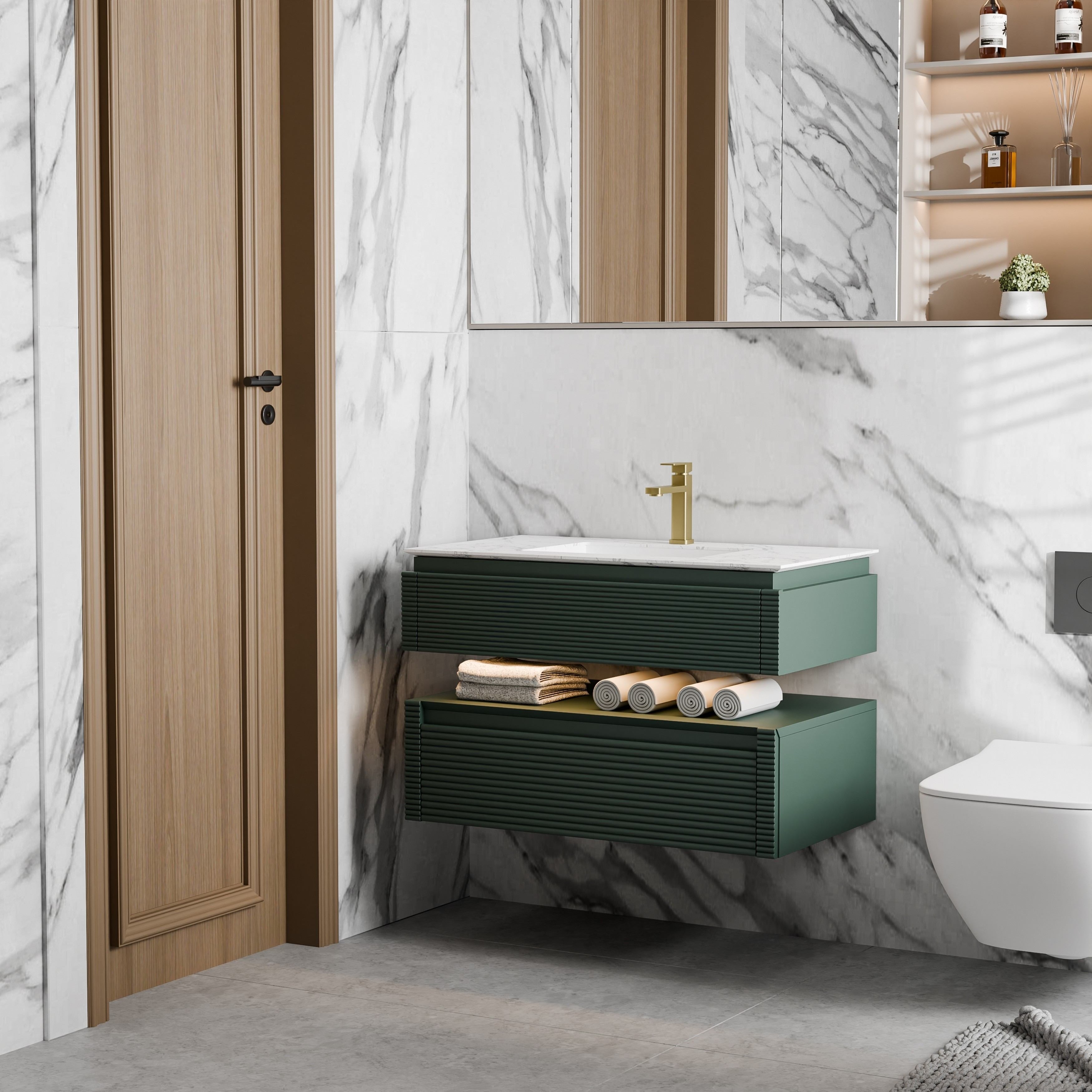 Modland 36 Modern Wall Mounted Bathroom Vanity With Engineered Stone Countertop Ceramic Undermount Sink