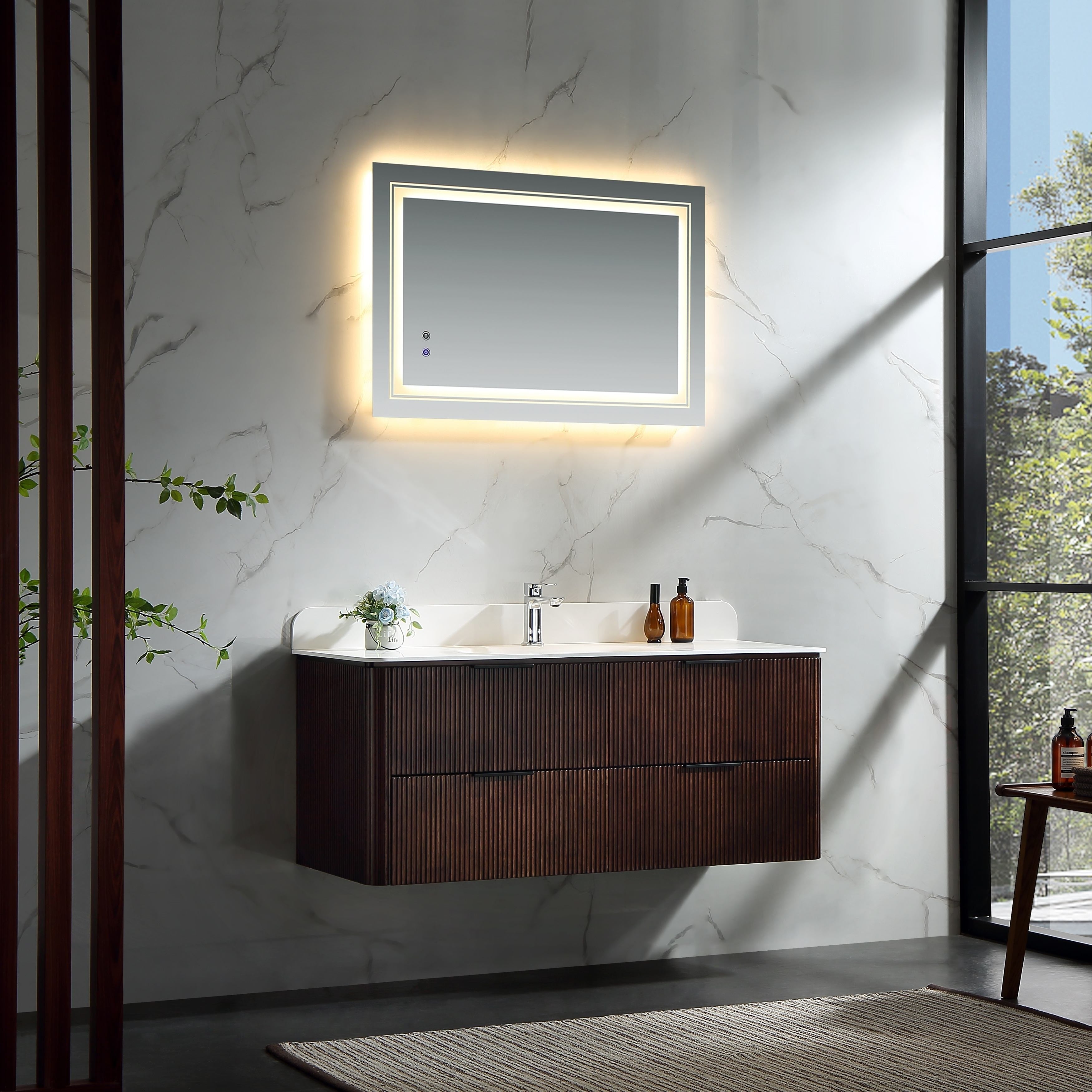 Modland 48 Floating Bathroom Vanity With Acrylic Sink And 4 Soft Close Drawers Solid Wood Cabinet In Walnut Black