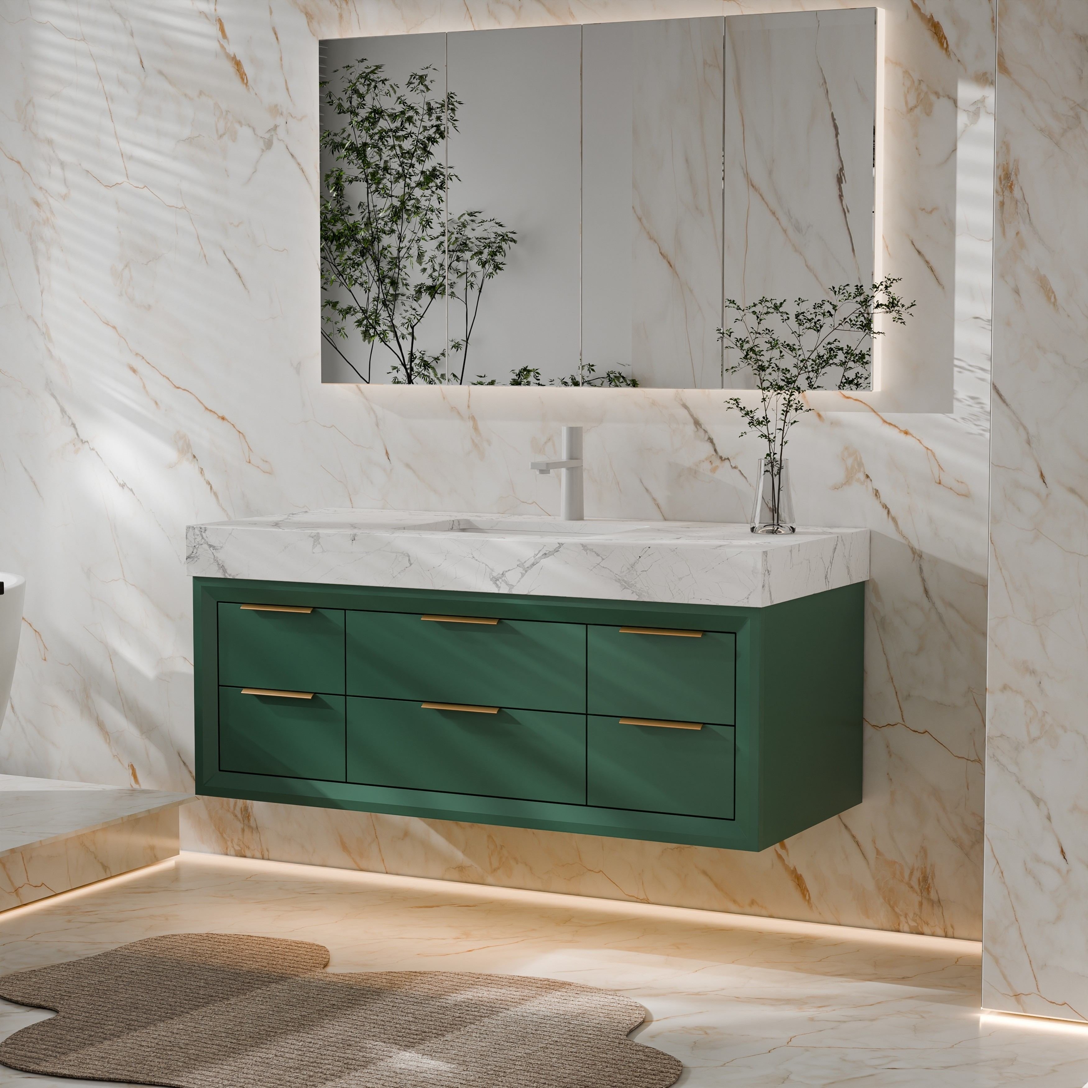 Modland 48 Modern Floating Bathroom Vanity With Single Sink Soft Close Drawers White Stone Countertop